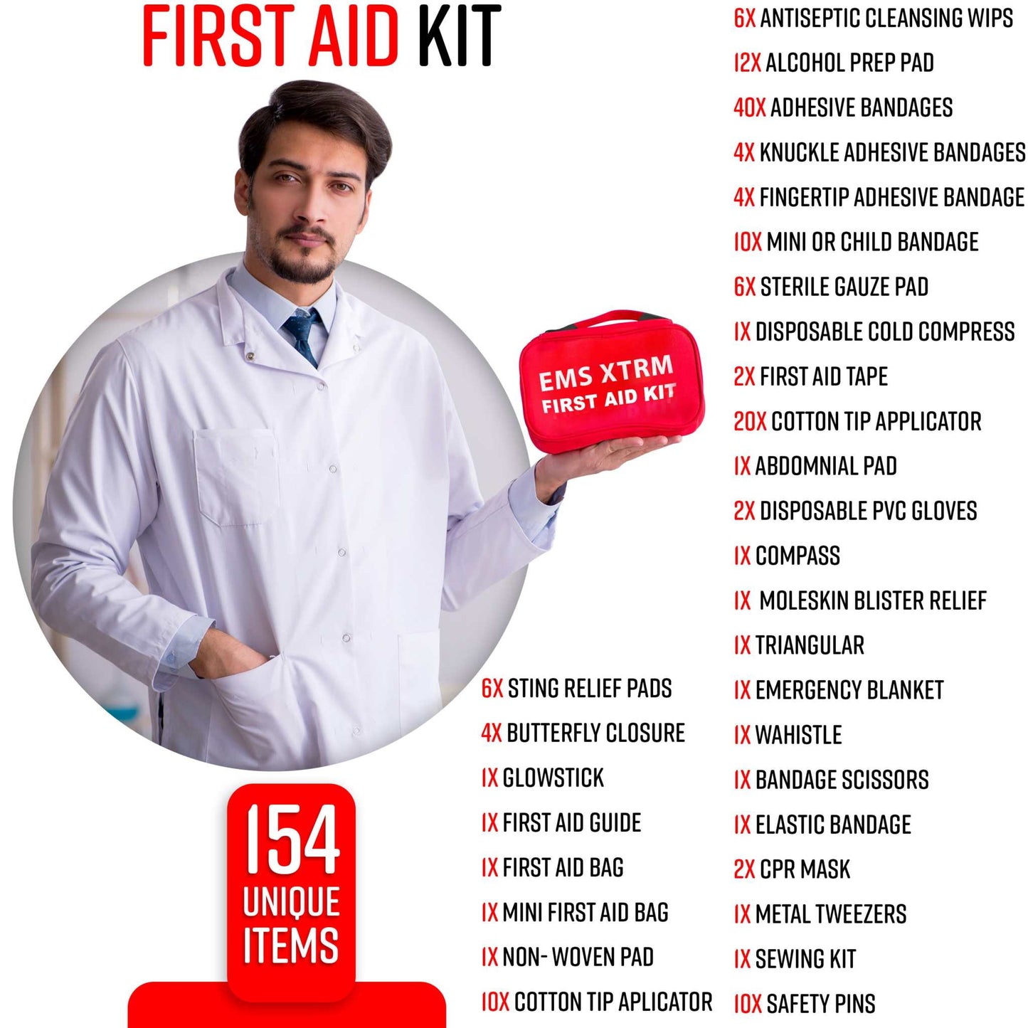EMS XTRM First Aid Kit Travel – 154-Piece Compact & Versatile Emergency Solution