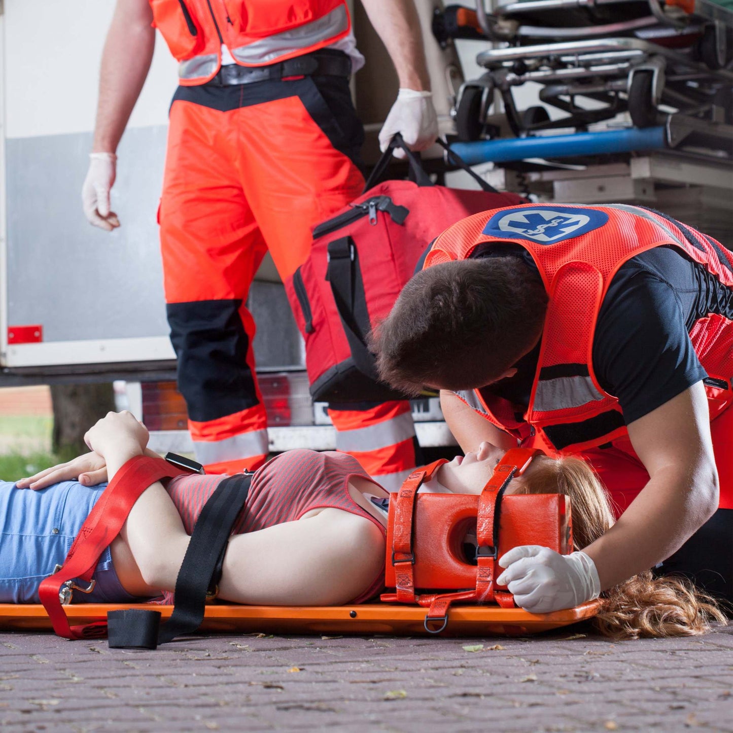 Spine Board Stretcher with Head Immobilizer and Straps | EMS XTRM