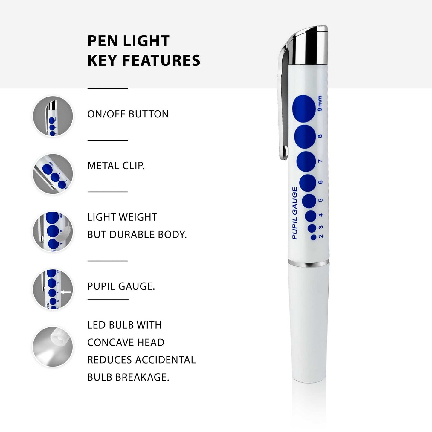 Reusable Penlights with Pupil Gauge - lightweight 6-Pack | EMS XTRM - EMS XTRM