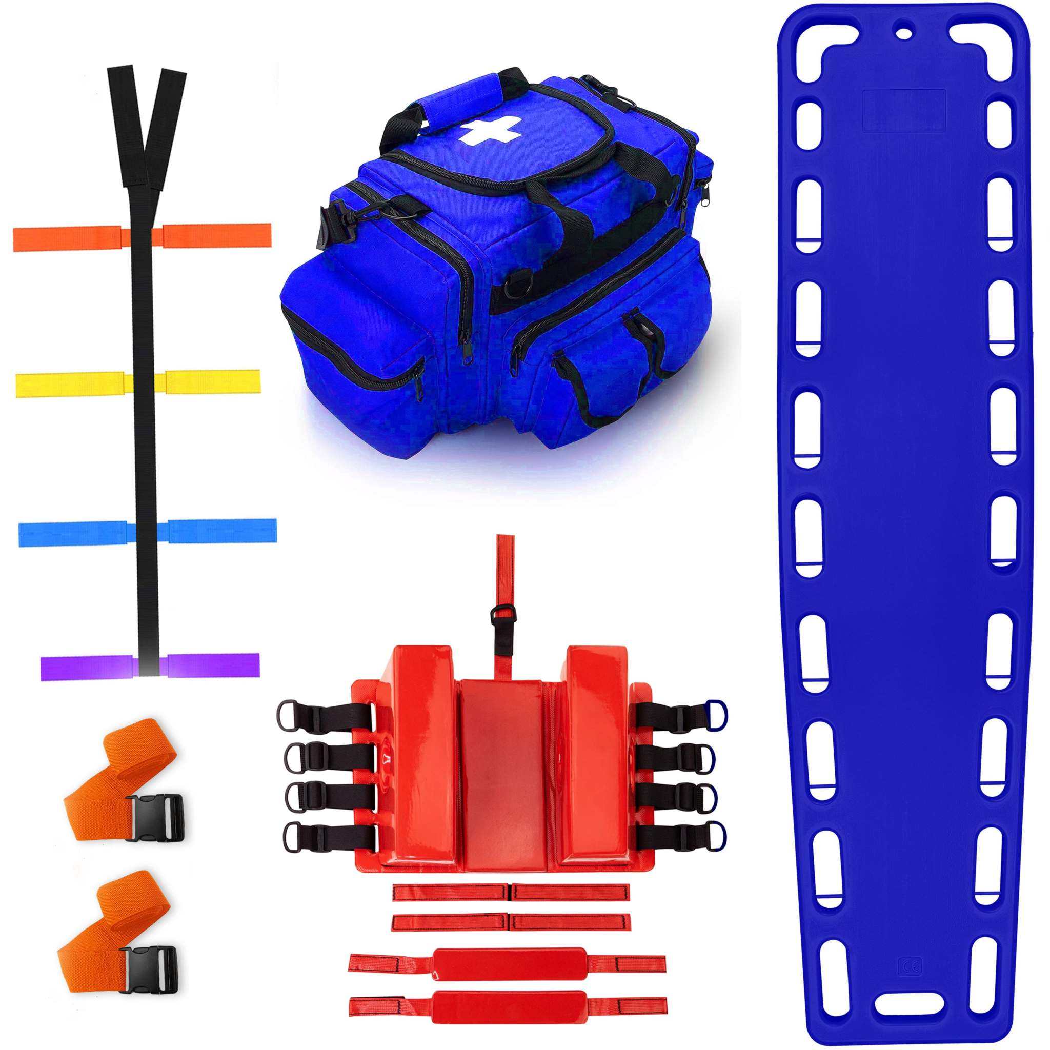 Emergency Spine Board With Head Immobilizer For Rescue, EMS, EMT & Lifeguard Use