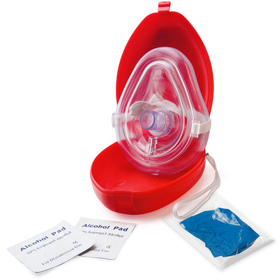 CPR Rescue Mask for Adult/Child in Hard Case with Wrist Strap, Gloves, and Wipes