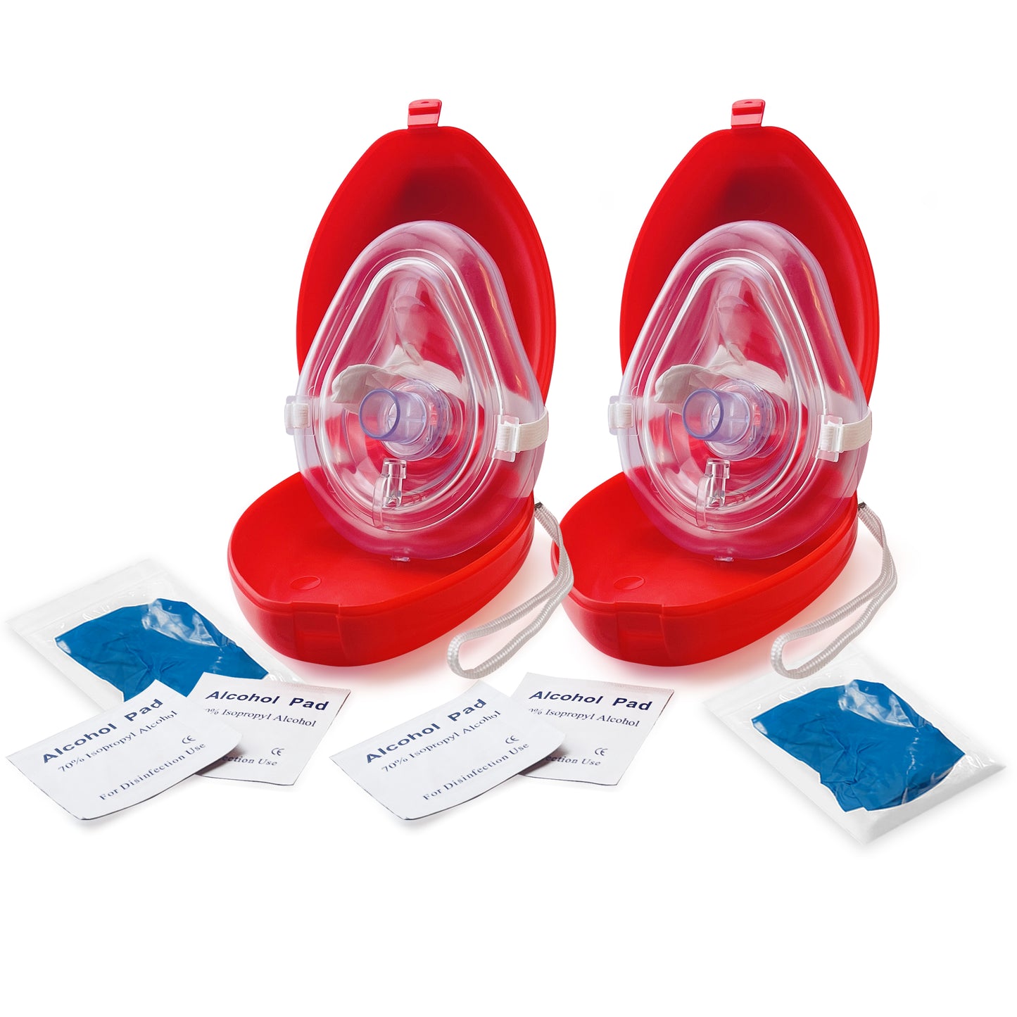 CPR Rescue Mask for Adult/Child in Hard Case with Wrist Strap, Gloves, and Wipes