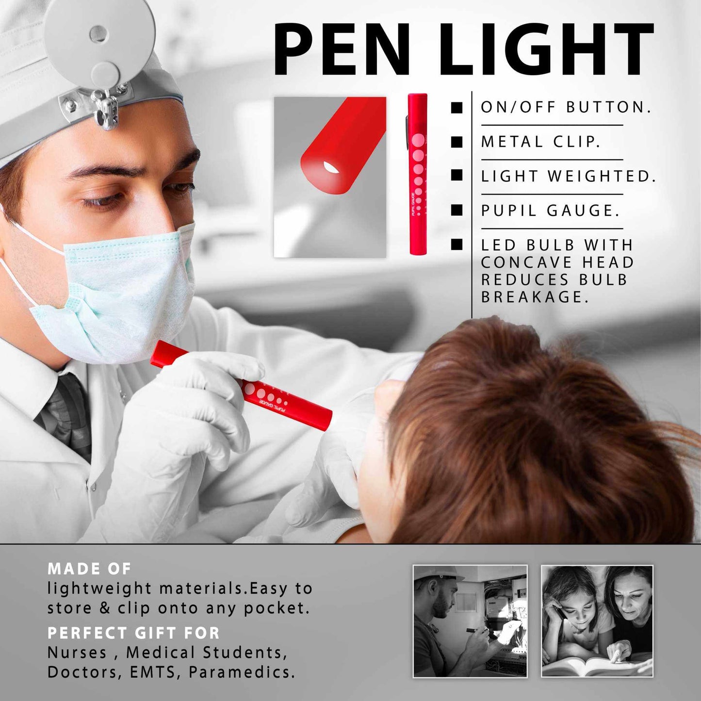 Disposable Penlights with Pupil Gauge - 6-Pack | EMS XTRM