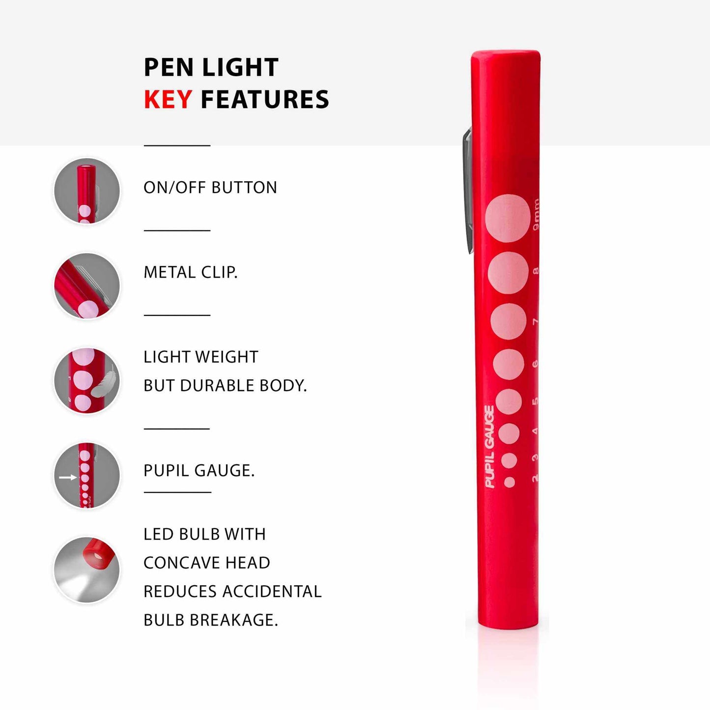 Disposable Penlights with Pupil Gauge - 6-Pack | EMS XTRM